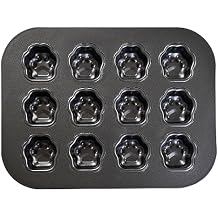 12 Cup Mini Dog Cat Paw Print Shaped Madeleine Baking Pan Nonstick Frozen Puppy Treat Cookie Biscuit Cupcake Muffin Cake Ice Cube Popsicle Chocolate Tin Tray Mold Maker for Freezer Oven
