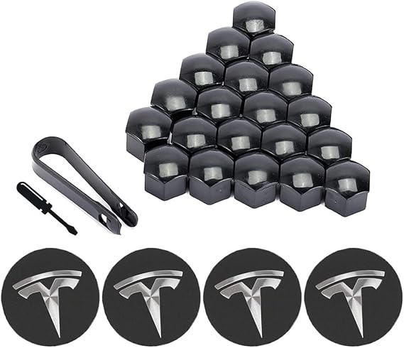 ROCCS Wheel Cap Kit for Model 3 S X Set Aero,Center Logo Emblem Modification Hub Cover Hub Nut Cap Lug Nut Cover, Black Gray