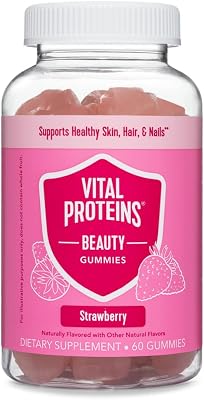 Vital Proteins Beauty Gummies, 2500mcg Biotin, Vitamin A, Zinc Supplement, Helps Supporth Healthy Hair, Skin, and Nails, 60 ct, 30-Day Supply, Strawberry Flavor