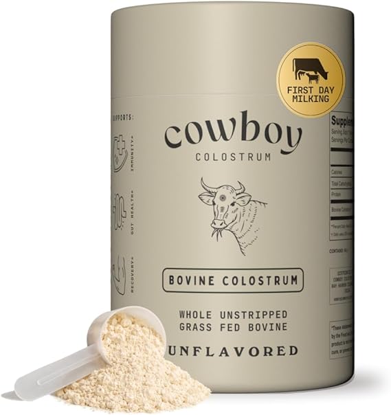 Cowboy - The Exclusive 1st Milking, Whole, Grass Fed Colostrum Supplement for Full Body - Bovine Colostrum Powder Packed Nutrients - Sugar Free (Unflavored, 40 Servings)
