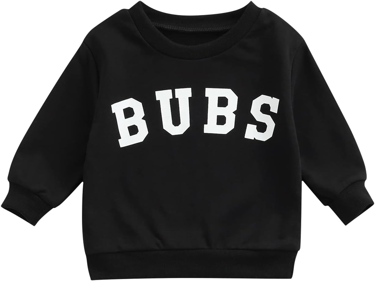 Kids Toddler Unisex Baby Girl Boy Casual Sweatshirt Letter Bubs Print Long Sleeve Pullover Tops Fall Winter Clothes