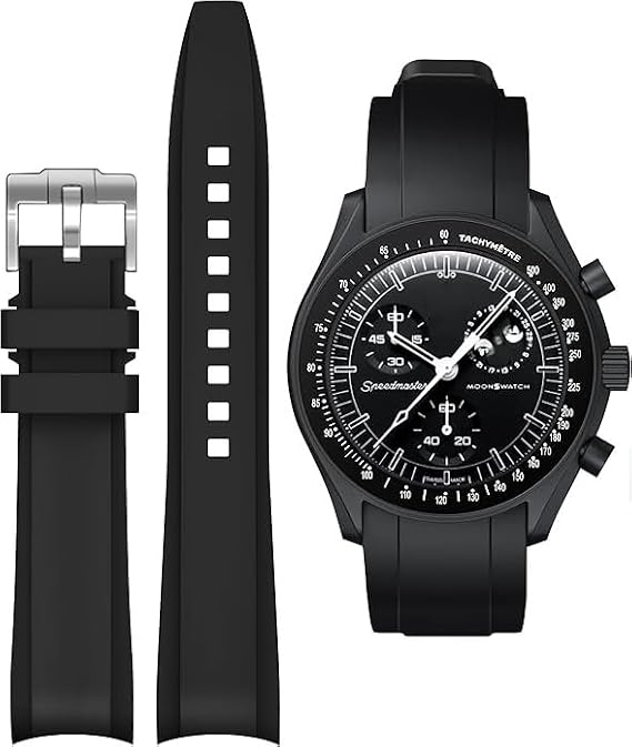 Strap for Omega x Swatch MoonSwatch/Rolex Watch/SEIKO Watch 20mm,Soft Rubber Moonswatch Speedmaster Replacement Strap,Curved No Gap Men Women, Dark Blue white line