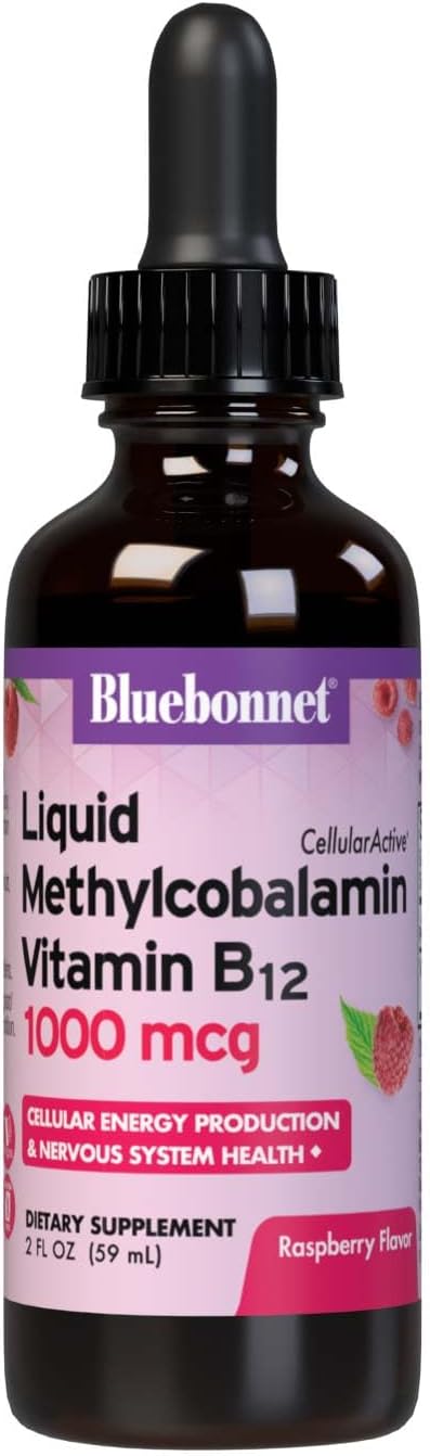 Bluebonnet Nutrition Liquid Cellular Active Methycobalamin Vitamin B12, 1000 mcg, For Cellular Energy Production and Nervous System Health, Soy-Free, Gluten-Free, Dairy-Free, Vegan, 2OZ, 59 Serving