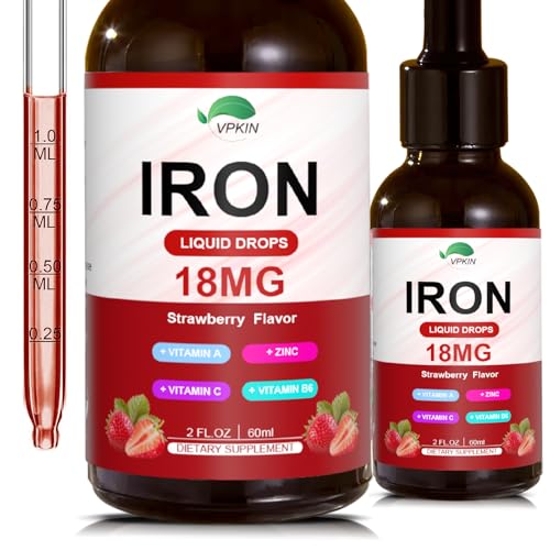 Liquid Iron Supplement for Women & Men,Organic Iron Complex with Folate,Vitamin C,B12 for Faster Absorption & Immune Support,VeganStrawberry,2 Fl Oz