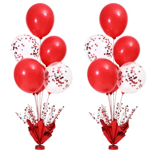 Red Balloon Table Centerpiece Kit, 2 Sets Red Balloon Stands for Tables with Metallic Star Centerpieces, Reusable Balloon Holder & Table Top Stand for Wedding Baby Shower Party Table Decorations