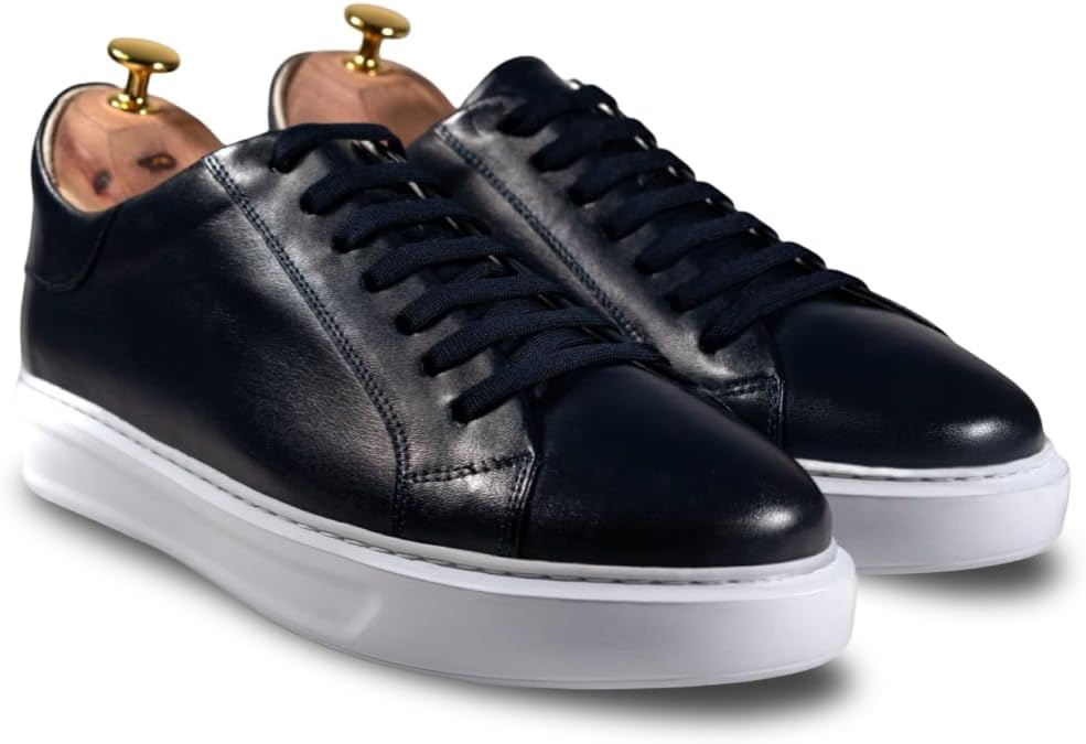 Mens Leather Sneakers Handmade Elegant Sneakers for Men | Comfortable Walking Shoes | Versatile Smart Casual Footwear