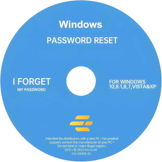 DVD For Password Reset Disk Supports Windows 10,11, 8, 7, Vista, XP
