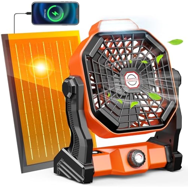 Solar Powered Fan,Max 40H RuntimeRechargeable Solar Camping Fans & Led Lantern,8-inch Portable Fan with Solar Panel,Battery Operated Powered Outdoor Tent Fans for Camping Essentials Accessories