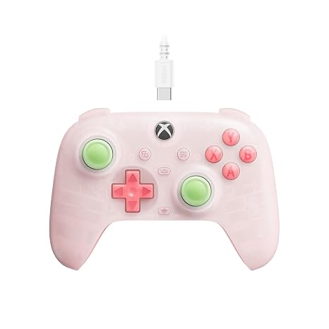 8Bitdo Ultimate Mini Wired Controller - Translucent Pink | Officially Licensed, RGB Lighting Fire Ring, Hall Effect Joysticks and Triggers, for Xbox Series X|S, Xbox One, Windows 10/11