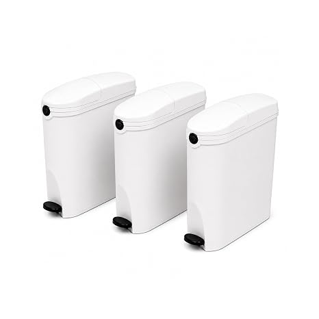 Sanitary Bin 20L Slimline Washrooms Toilets Hygienic Disposal Pedal Container Bins for Female Ladies and Baby Hygiene Products - 20 litres White (3 pack)