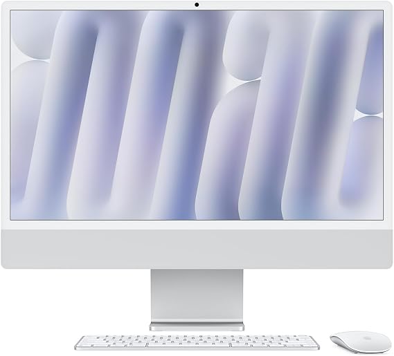 Apple iMac 24" with Retina 4.5K Display, M4 Chip with 10-Core CPU and 10-Core GPU, Late 2024 - Silver, Gigabit Ethernet, Standard Display, Magic Keyboard with Touch ID, 32GB, 1TB SSD