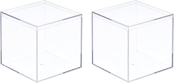 TA-VIGOR Acrylic Display Boxes 2Pcs 5.1 x 5.1 x 5.1cm with Lids | Clear Acrylic Plastic, Square Cube Design, For Sweets, Pills, Tiny Jewellery, Artwork Display And Small Item Storage