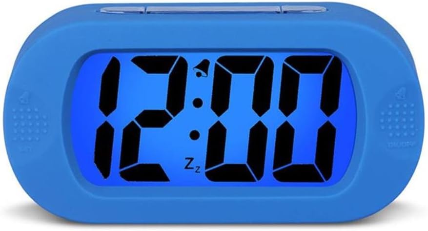 HENSE Large Digital Display Luminous Alarm Clock With Snooze, Night Light And Light Sensor Function, Large LCD Display Shockproof Silicone Protective Cover, Simple Setting, Progressive Alarm, Batteries Powered, Operated For Travel ,Office and Home Bedside Alarm Clock HA30Blue