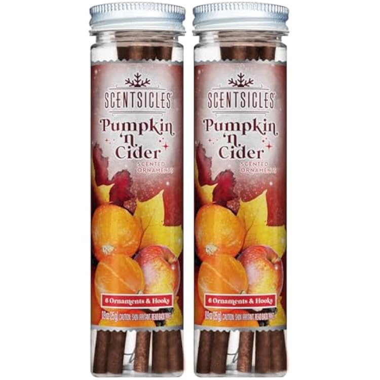 Scentsicles Pumpkin n Cider Scented Christmas Ornaments with Hooks - 2 Bottles 12 Sticks Total