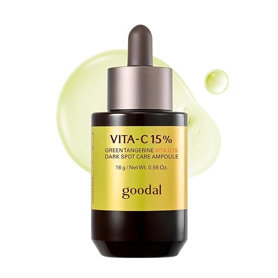 GOODAL Green Tangerine Vita C 15 Ampoule, Korean Skin Care, Vitamin C Serum, Hydrating Daily Facial Care for Fine Lines, Dull Skin, K Beauty, 16g/0.56 Oz