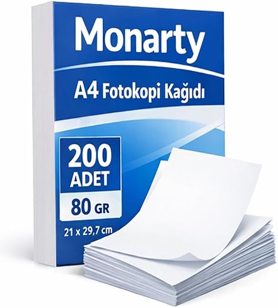 A4 Fotokopi Kağıdı, 21x29,7 cm, 200 Sayfa, Beyaz, Yazıcı ve Fotokopi Uyumlu 80 gram