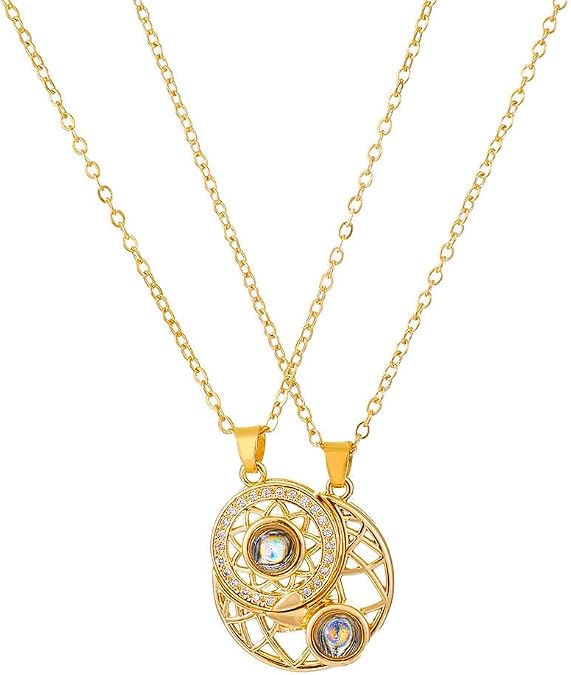 Yumikoo Couple Sun and Moon Necklace I Love You Necklace 100 Languages Matching Bff Friendship Heart Necklaces for Best Friends