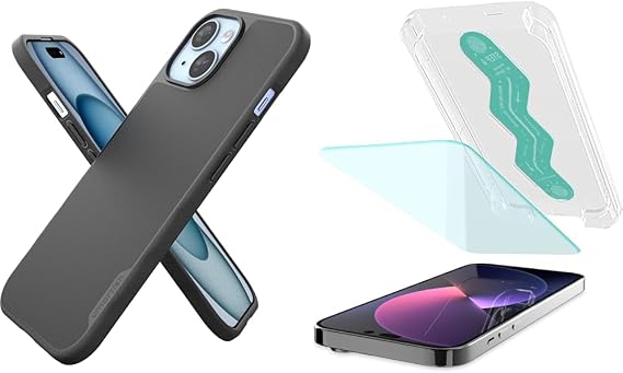 Smartish iPhone 15 Magnetic Case - Gripmunk Compatible with MagSafe [Lightweight + Protective] Slim & 2-Pack Tempered Glass Screen Protector for iPhone 15 - Tuff Sheet - Easy Install Frame