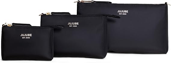 JuJuBe New 3-Piece Pouch Set, Diaper Bag Organizing Pouches, Convertible to Small Purse with Crossbody Strap, Zipper Cosmetic or Makeup Pouch, Large, Medium, and Small, Black