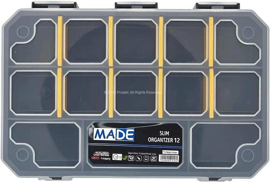 Made Slim Organizer 12 Bölmeli, Şeffaf, Düzenleyici Kutu, Polipropilen Malzeme, Çekmece İçi ve Masaüstü Kullanım İçin, Hafif Taşınabilir, Saklama Kutusu