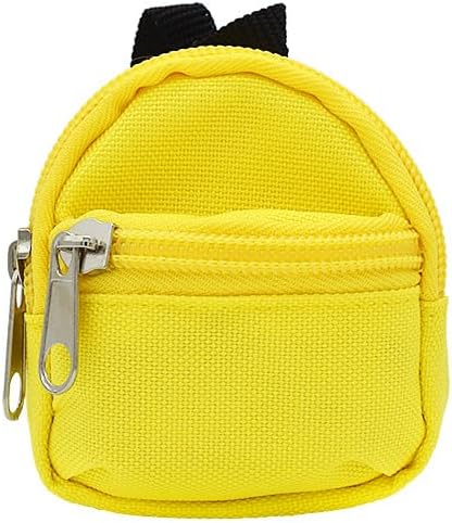 1/6 Scale Mini Doll Zipper Backpack, Reptile Apparel AccessoriesAdjustable Shoulder Straps, Pockets and Keychain, Mini House Backpack Miniatures School Bags Toy Photography Props (Yellow)