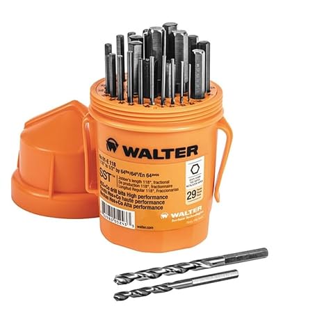 Walter Surface Technologies - 1E+118 01E118 Quick Shank Jobber Length Bits - 29 Piece SST Drill Bit Set with Cobalt Blend. Drilling Tools and Accessories