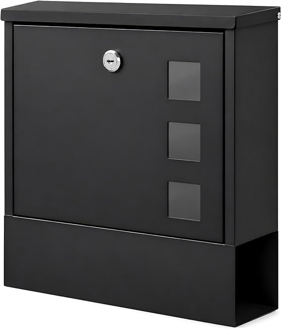 KYODOLED Locking Wall Mount Mailbox for Outside, Large Capacity, Black
