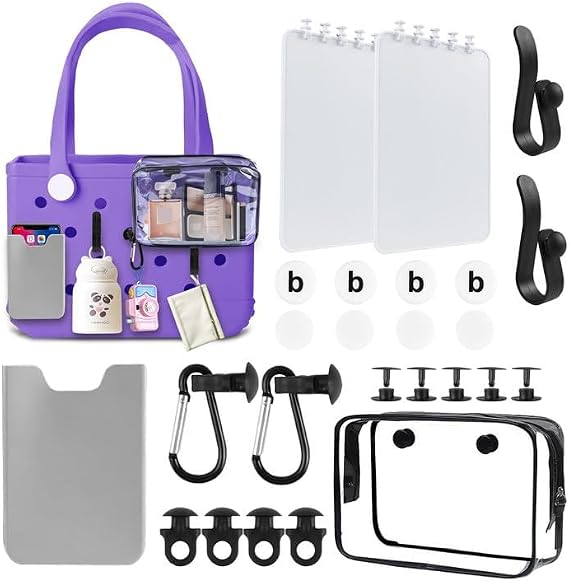 16 PCS Beach Bag Accessories for XL Large Bog Bag Doop Inside Accessories Set with Divider Tray Bags Hooks, KeyChain Holder, Insert Bags Replacement Rivets and Phone Holder