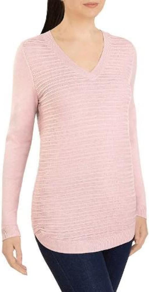 Hilary Radley Women's V-Neck Long Sleeve Sweater (Blush Pink, Small)
