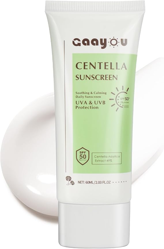 Gaayou Moisturizing Facial Sunscreen with Centella Asiatia, Korean Sunscreen Matte Without White Clay Sun Protection for Oily and Sensitive Skin
