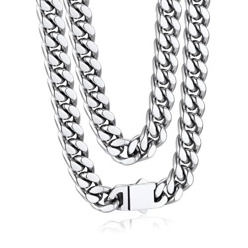 Bandmax Mens Stainless Steel Chain Necklaces 57912 MM Chunky Miami Cuban Link Chain Necklace Bracelet SilverGoldBlack Chains for Men 18-30"