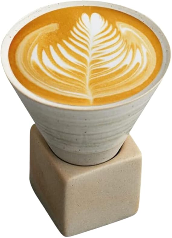 Elegant Novel Design Cone Shaped Ceramic Coffee Cup with Stand | Unique Modern Style | For Hot Drinks Such as Tea Coffee or Hot Chocolate | 100ml Liquid Capacity | Stylish Home Decor Boho Style