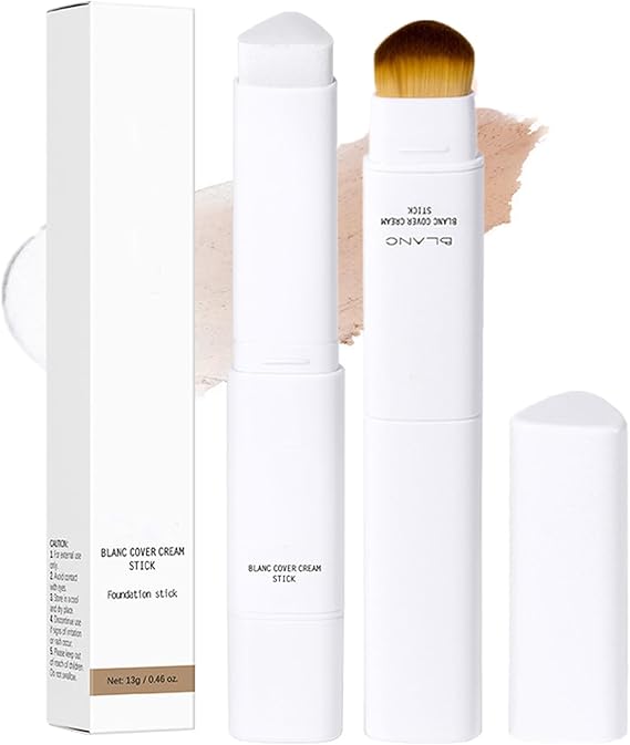 Colour Changing Foundation Stick - 2 in 1 Korean Face Foundation Concealer Balm With Brush - Full Coverage White Color Foundation - Moisturizing Makeup Concealer Cream for All Skin Types