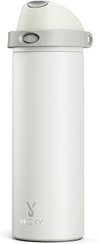 24 oz Insulated Water Bottle with Straw: Meoky Stainless Steel Metal Water Bottle with 2-in-1 Lid - Leak Proof, Cold for 24 Hours, Protective Silicone Base, BPA-Free for Sports Travel Car, Ivory