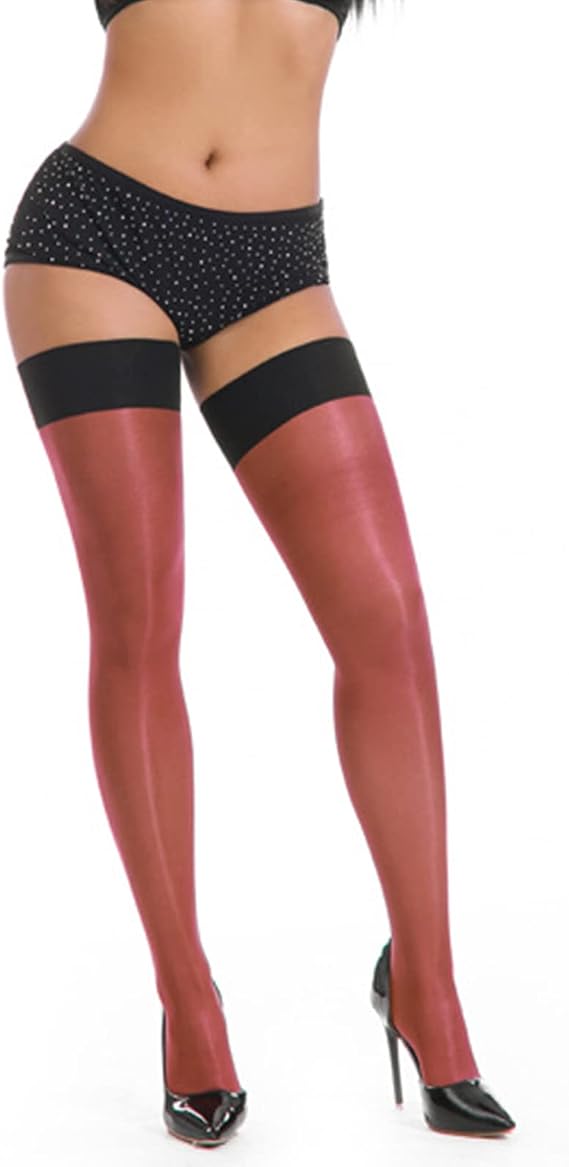 RUIBAVYA Shiny Thigh High Stockings Stay Up Nylons High Glossy Elastic Sheer Stockings Oily Shiny Thigh Highs 30D