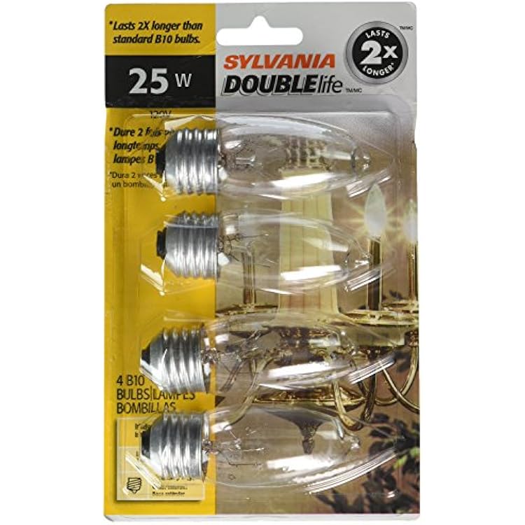 SYLVANIA LIGHTING 13331 25W B10 Dbl Life Bulb 4 Pack, Clear