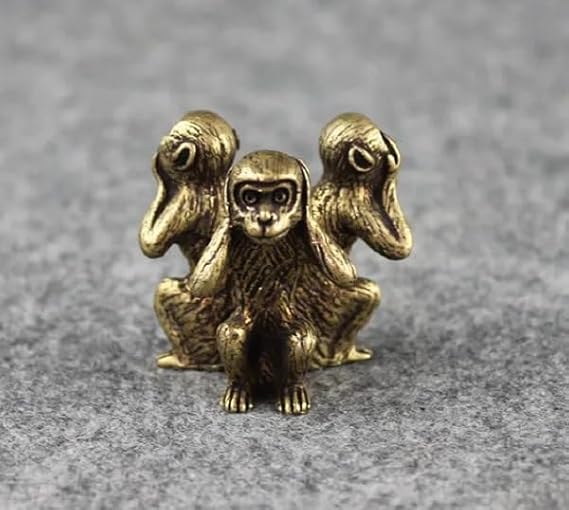 Three Monkeys Antique Copper Brass Tabletops Figurines Sculptures Statues Centerpieces Miniatures Collectibles Home Decor Gifts Art Crafts 4cm x 3.8cm