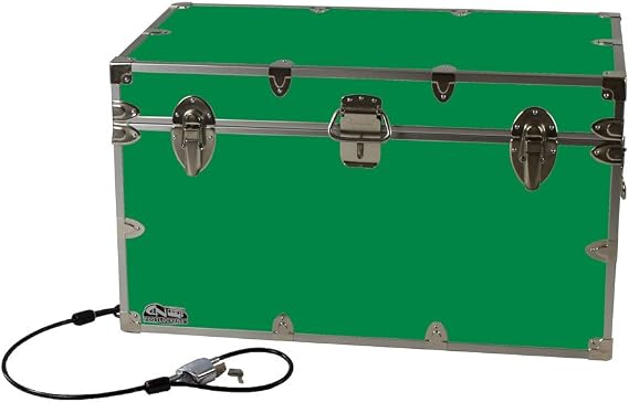C&N Footlockers - XL Graduate Storage Trunk w/Cable Lock - Made in the USA - STEEL Footlocker for College Dorm Room& Summer Camp - 32 x 18 x 18.5 Inches (Kelly Green)