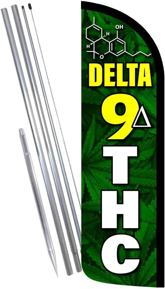 Vista Products Delta 9 THC Premium Windless Feather Banner Flag Kit (Flag, Pole, Ground Mt)