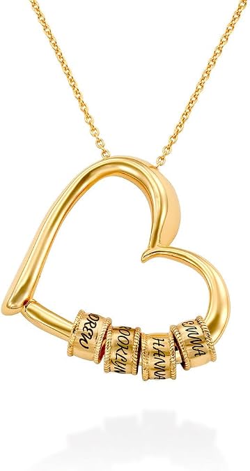 The Heart of the Family Necklace with LED Gift Box, Family's Love Engraved Pendant, Personalized Custom Name Beaded Heart Necklaces for Women Birthday