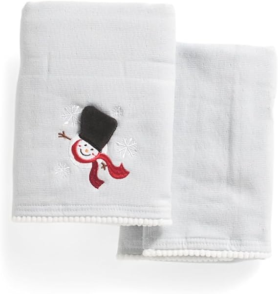 Kassatex Holiday Snowman Hand Towel Set, 18 x 28 inches, Set of 2