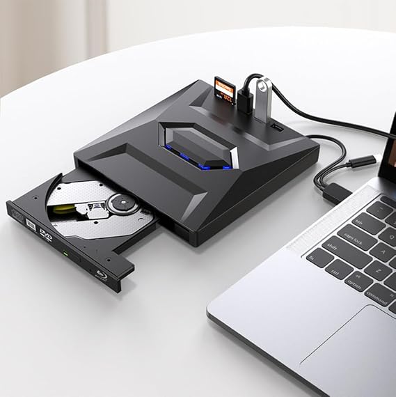 USB 3.0 USB C External 3D Blu-ray Writer BD-RE BD Burner Drive CD DVD Burner with SD Card Reader and USB 3.0+2.0+Type-C Input Port for Laptop Windows 11/10/8/7, Linux, Mac OS