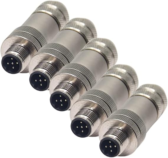 Elecbee 5PCS B Coded M12 Connector 5 Pin Male B Code Shiled Plug Metal Shell Screw-Jont for Cable Waterproof