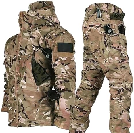 Snowboarding Snowsuits, Men's Soft-Shell Tactical Jacket & Pant Set for Skiing & Outdoor Sports, Military Apparel Combat Suit