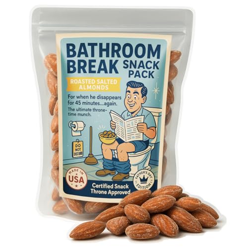 Dads Bathroom Break Salted Almonds - Funny Snack Gift for Dad, Premium Roasted Almonds Gag Gift for Men, Hilarious Bathroom Humor Present, Fathers Day Food Gift, Birthday Gag Gift, Stocking Stuffer for Men, Man Cave Snacks, Made in USA
