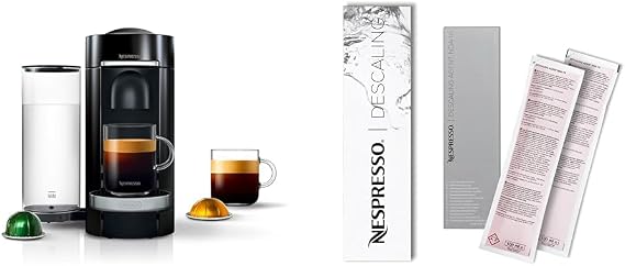 Nespresso Vertuo Plus Deluxe Coffee and Espresso Maker by De'Longhi, Piano Black Descaling Kit