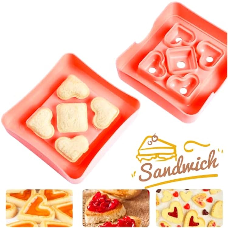 Crethinkaty Sandwich Cutter, Mini Sandwich Cutter and Sealer, Bread Crust Cutter, DIY Pocket Sandwich, with Vegetable and Fruit Cutter, Cookie Mold