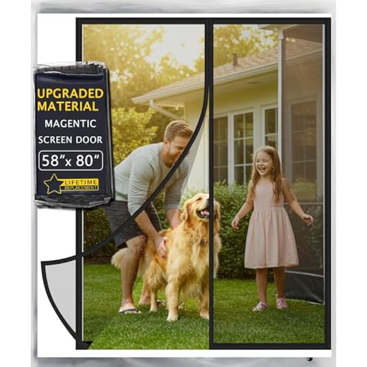 Magnetic Screen Door, IKSTAR Mosquito Net, Keep Bugs Out, Let Cool Breeze in - Self Sealing Magnets - Retractable Mesh Closure - Curtain Works with Pets, Sliding Door, Single-5880