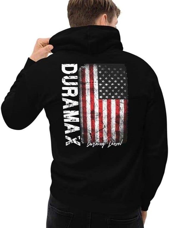 Aggressive Thread Duramax Hoodie Mens Diesel Truck Sweatshirt With American Flag Design