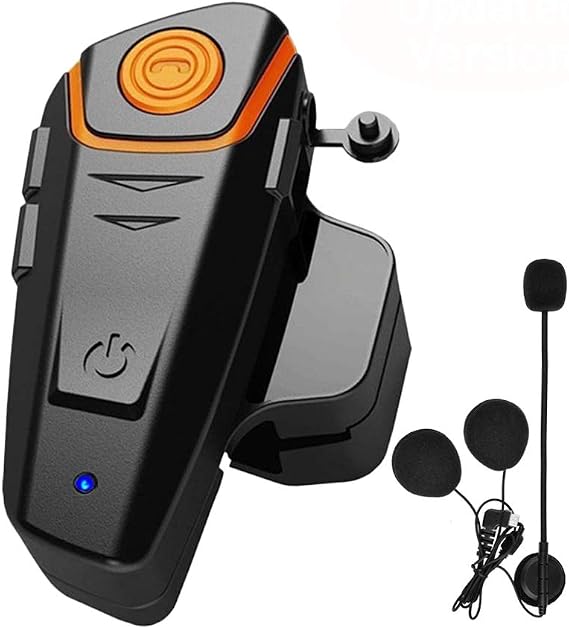 Motorcycle Bluetooth Headset, BT-S2 Bluetooth 5.0 Helmet Intercom Headset up to 2 Riders 1000M Helmet Communication System for Ski/ATV/Dirt Bike/Racing/Climbing (Boom Microphone,Single)